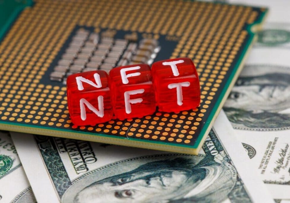 NFT concept with money and technology elements