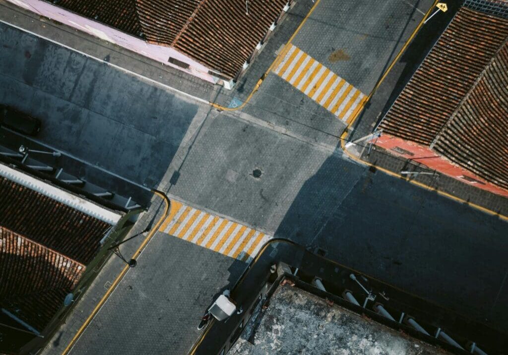 Aerial view of urban street intersection